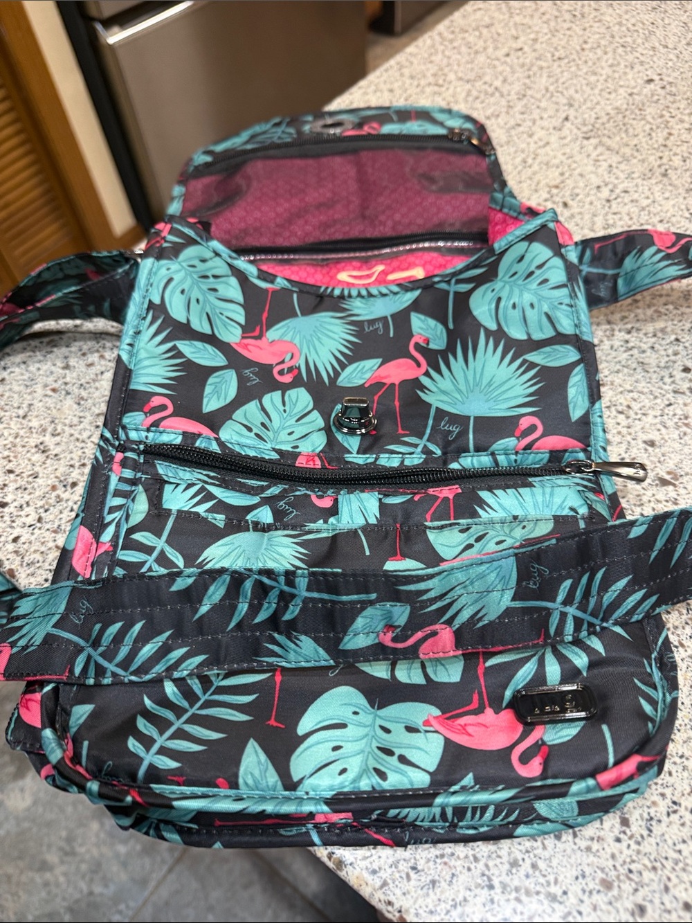 lug Flamingo Print Crossbody Bag - Pink & Teal